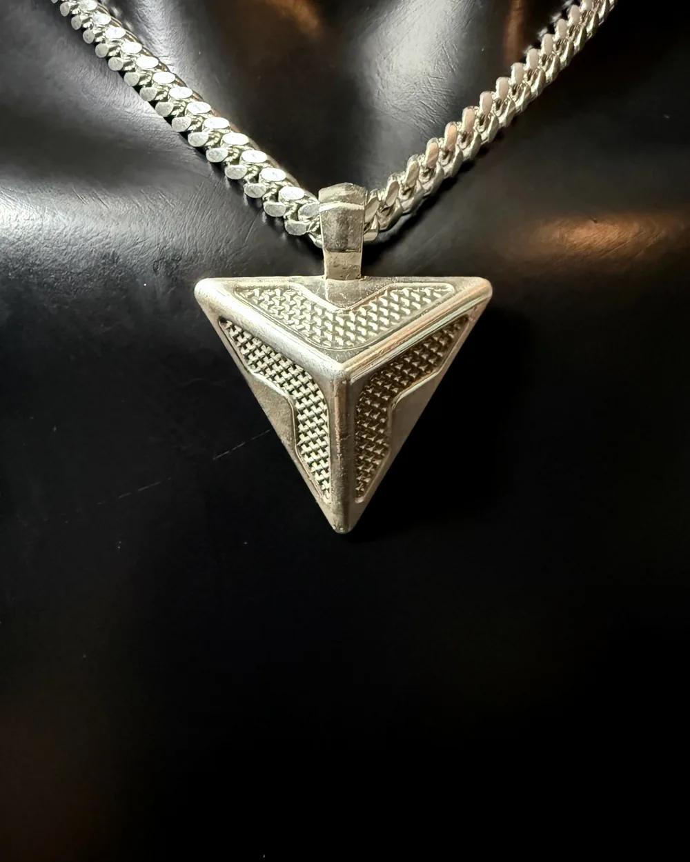 Triangle Pendant in sterling silver on a Cuban chain